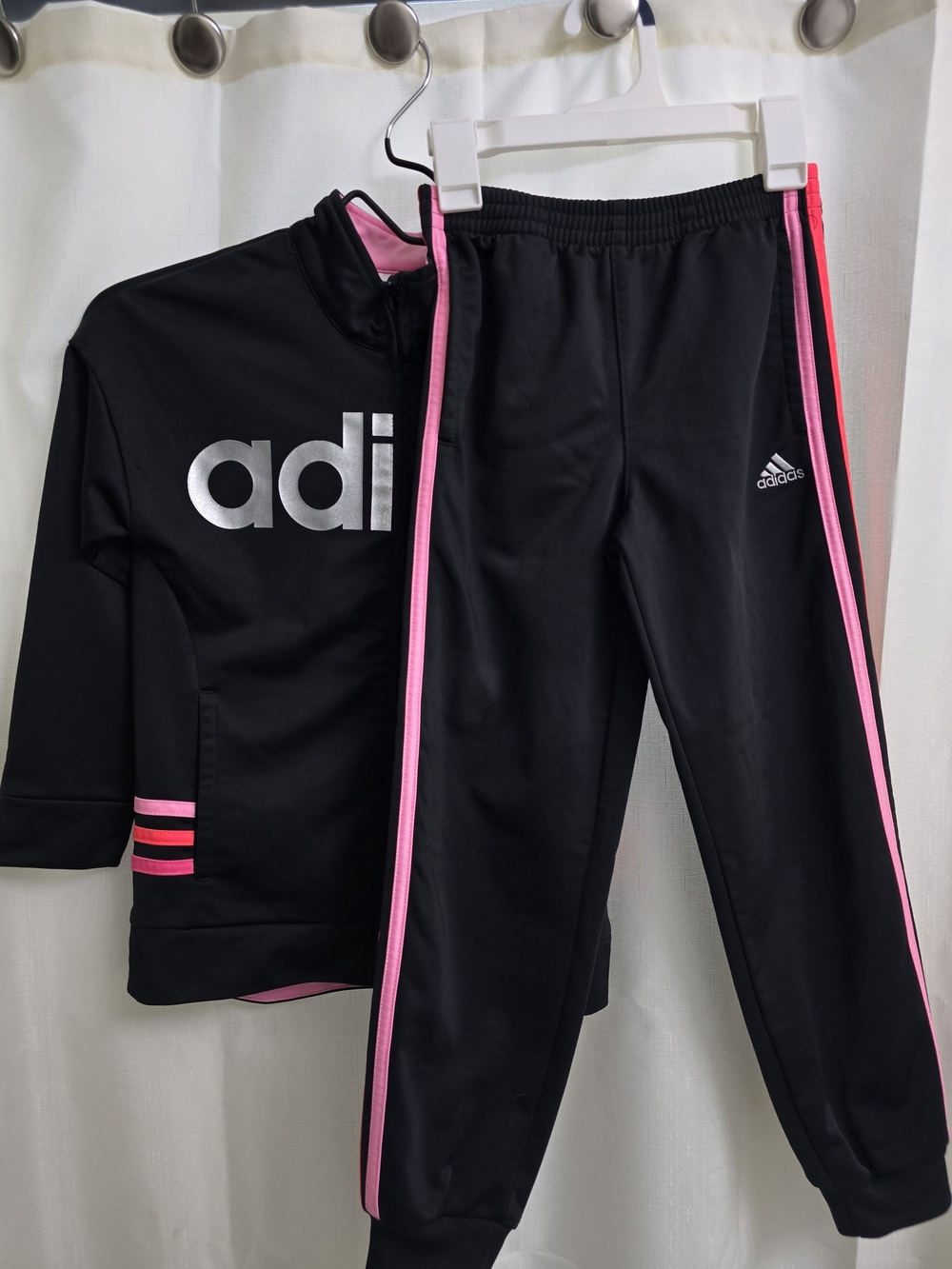 Adidas Kids Black Track Pants with Pink Stripe